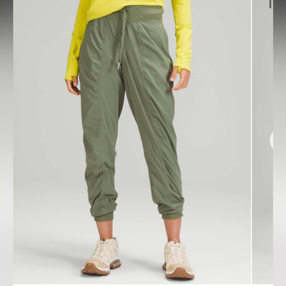 Lululemon W5BPJS Dark Olive Green Twill Dance Studio Mid-rise Jogger Ankle Sz 4